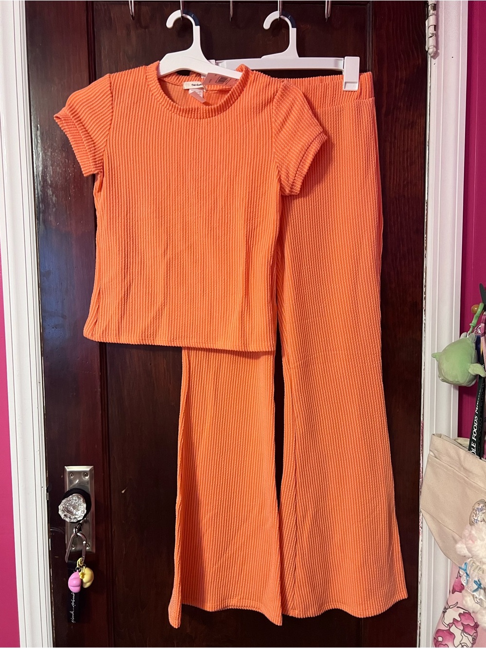 Ribbed Two-Piece Set in Bright Orange